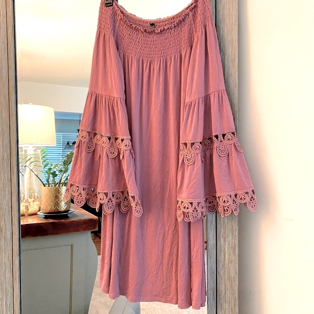 Lapis, M, off the shoulder full boho sleeve, crochet detailing, great condition! - Picture 1 of 8